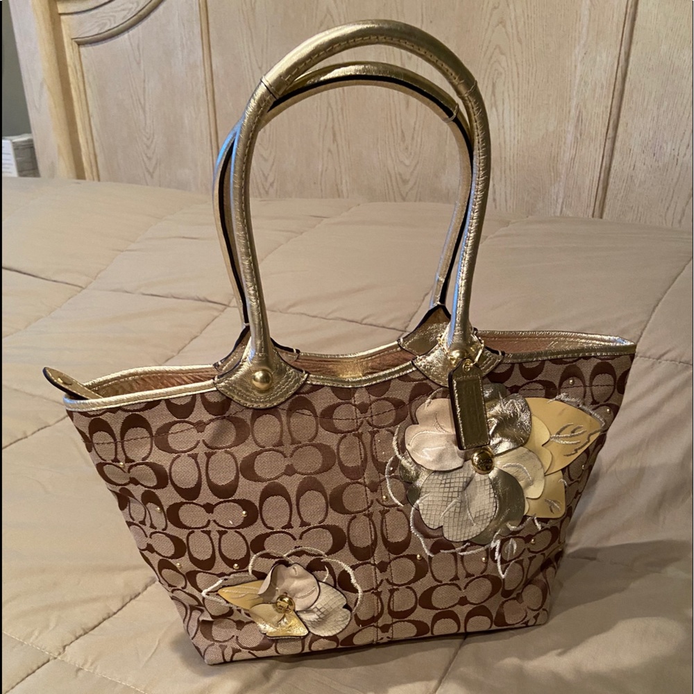Coach Gold Floral Appliqué Tote